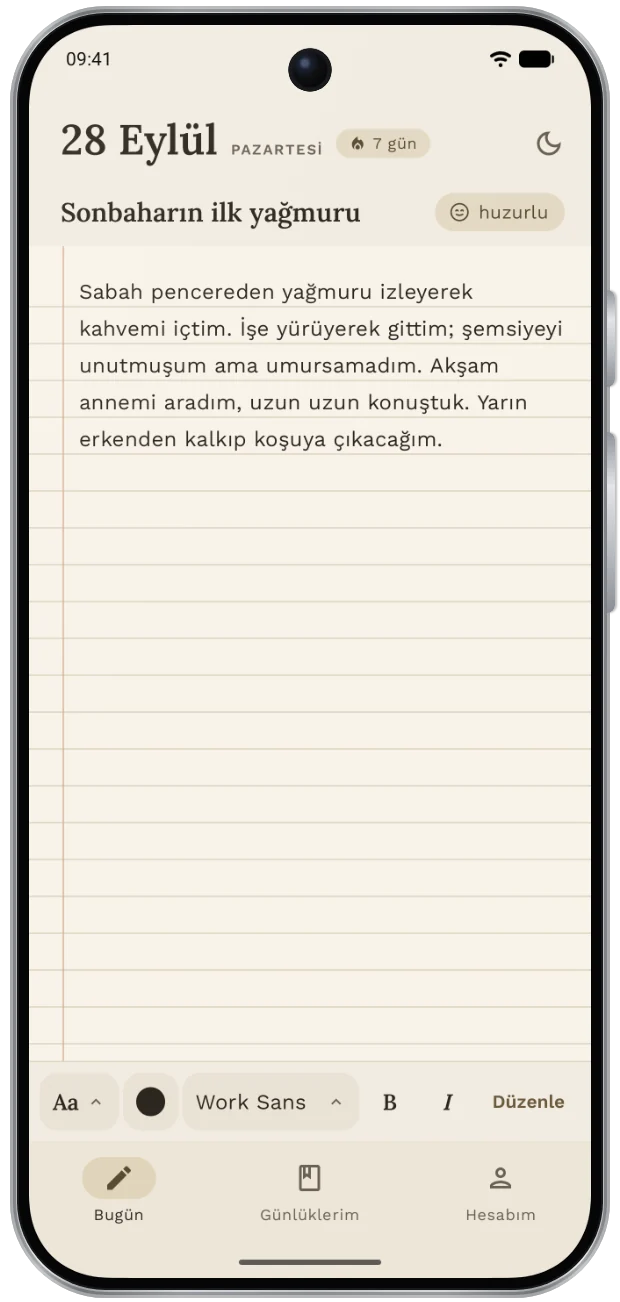 DiaryOnce diary app: today's page in the Sand & Clay theme