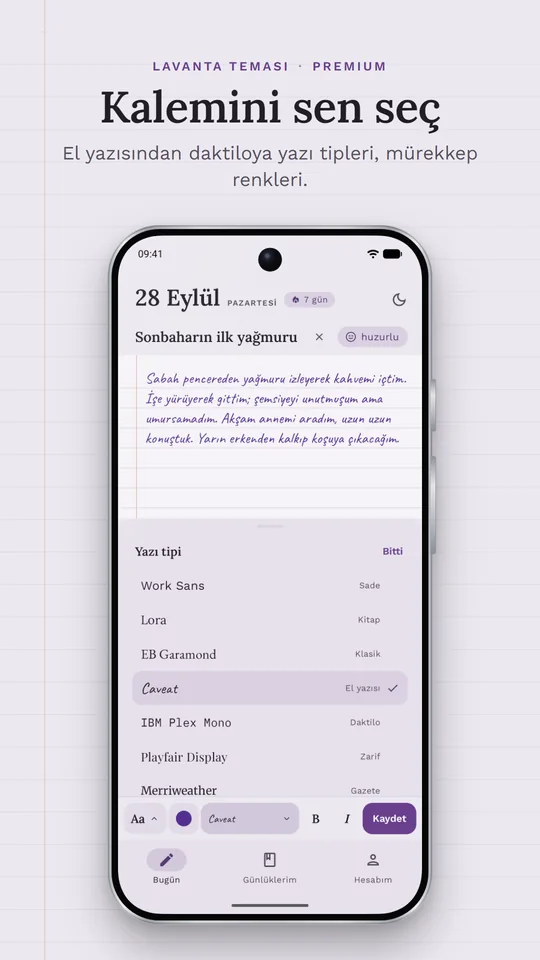Choose your pen: handwriting and purple ink in the Lavender theme