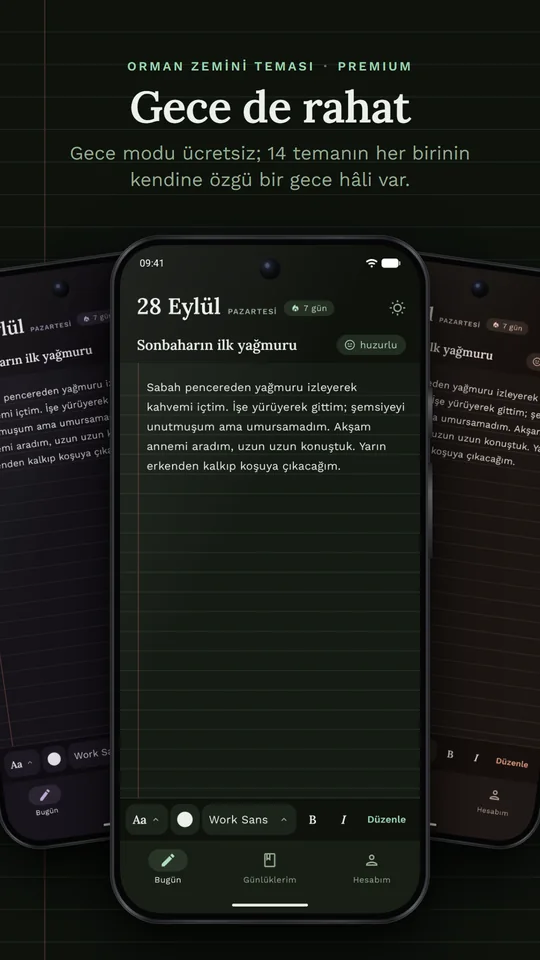 Easy on the eyes at night: the Forest Floor theme at night